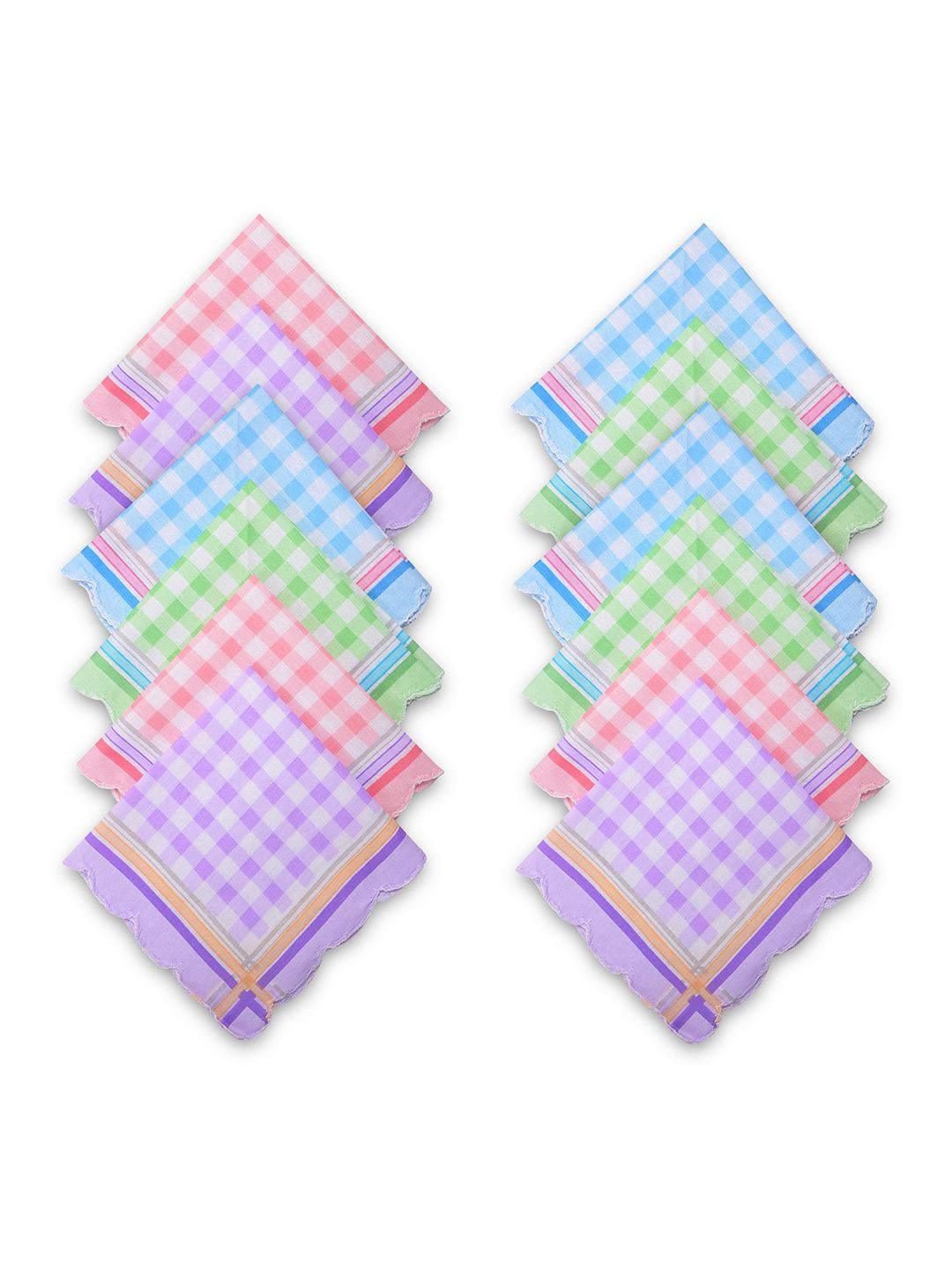 Kuber Industries 12-Pcs Fairy Checks Cutwork Soft Pure Cotton Handkerchiefs