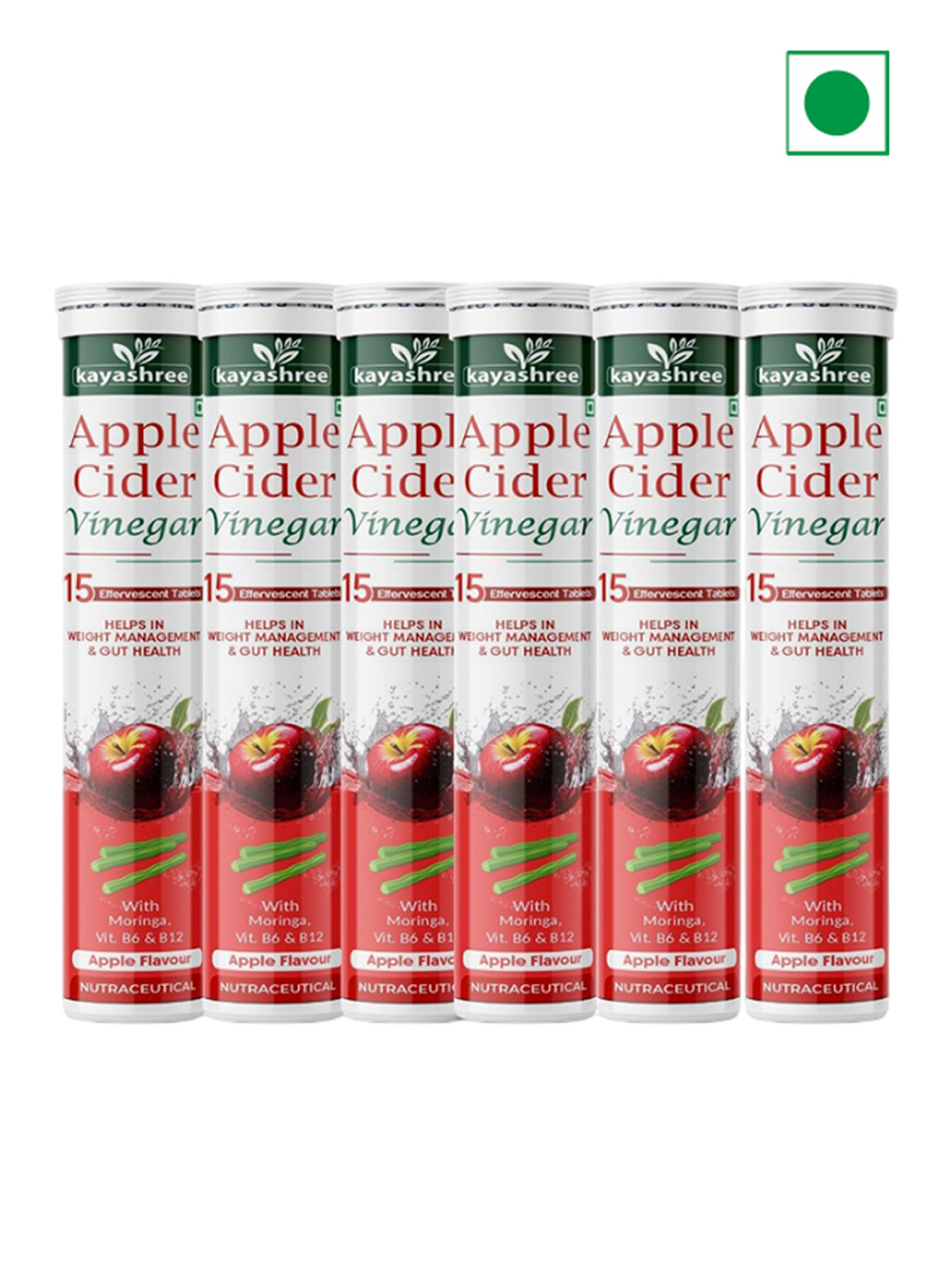 Kayashree 6 Pieces Apple Cider Vinegar Effervescent Tablets - 15 Effervescent Tablets Each