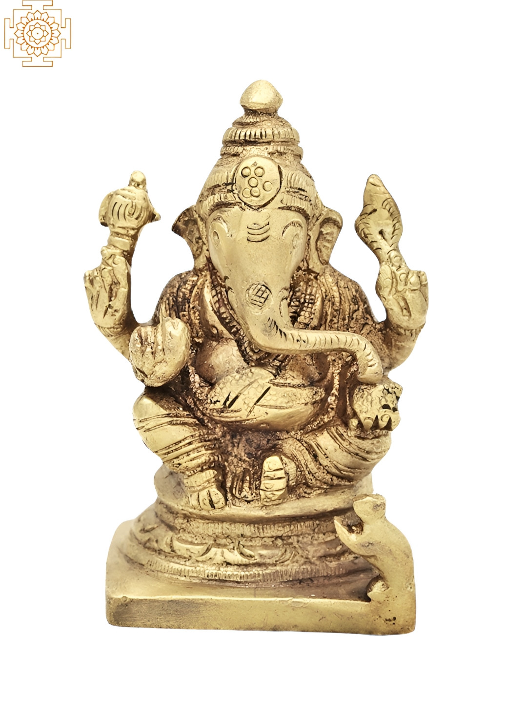 Exotic India Gold-Toned & Brown Ganesha Idol Seated On Pedestal Religious Idol Showpiece