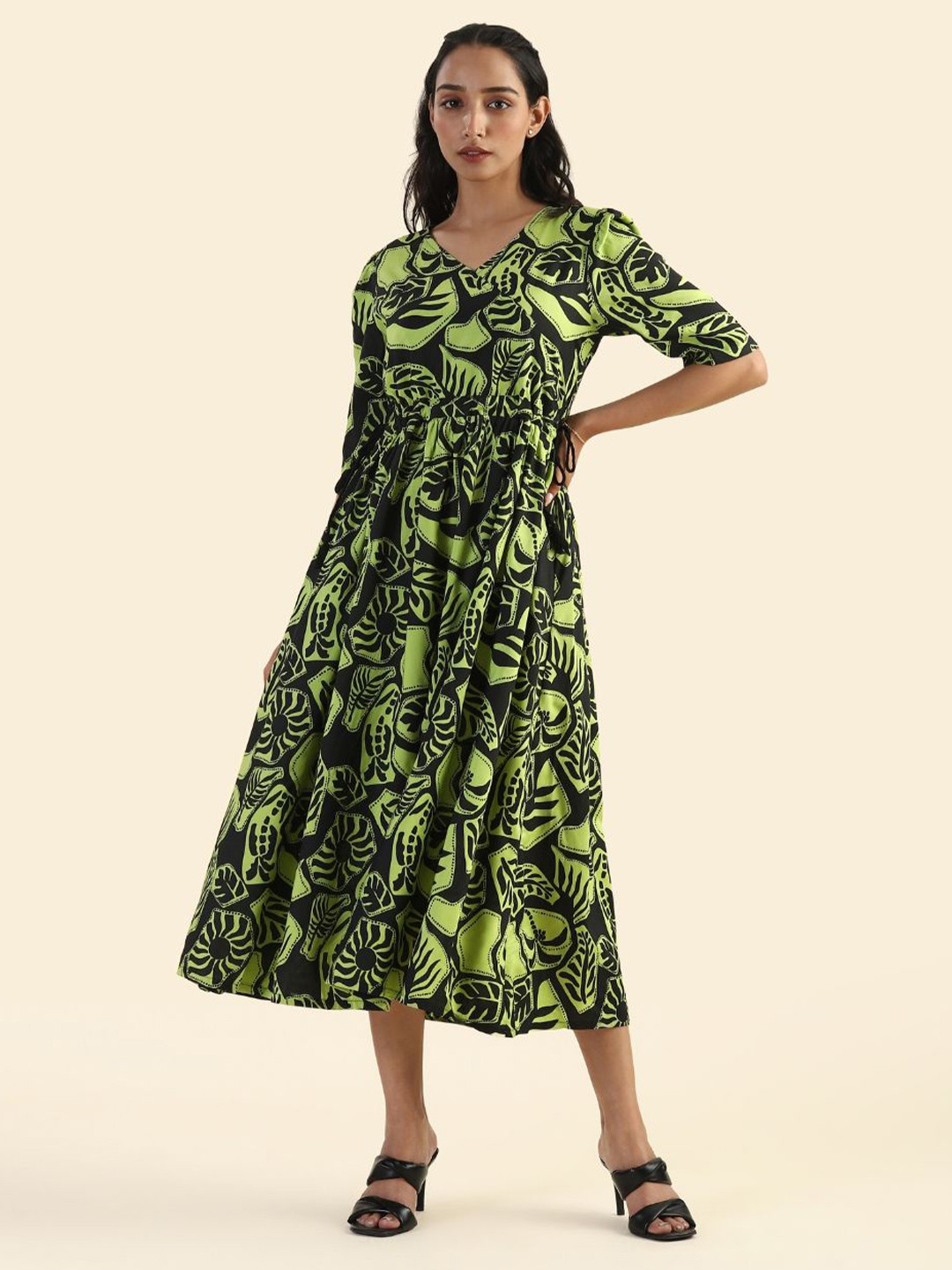 HAY Clothing Women Abstract Printed Gathered Fit and Flare Dress