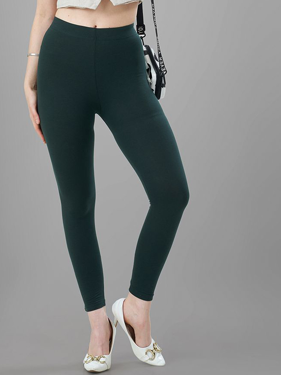 TITTLI Women Cotton Lycra Gold Bio-Wash Mid-Rise Ankle Fit Leggings