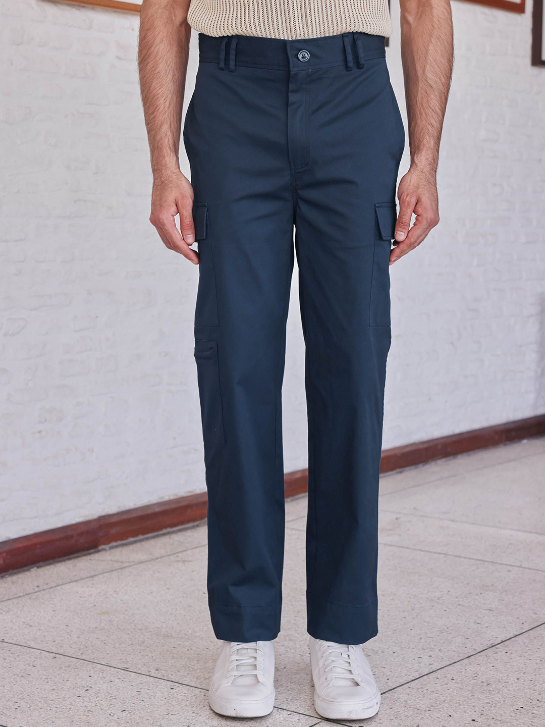 PRIMAL GRAY Men Solid Straight Fit Mid-Rise Casual Cargos