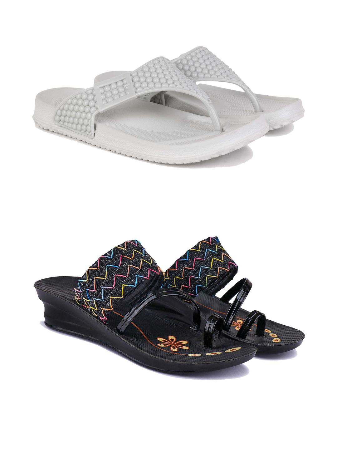 DRACKFOOT Women Pack Of 2 Textured Rubber Sandals