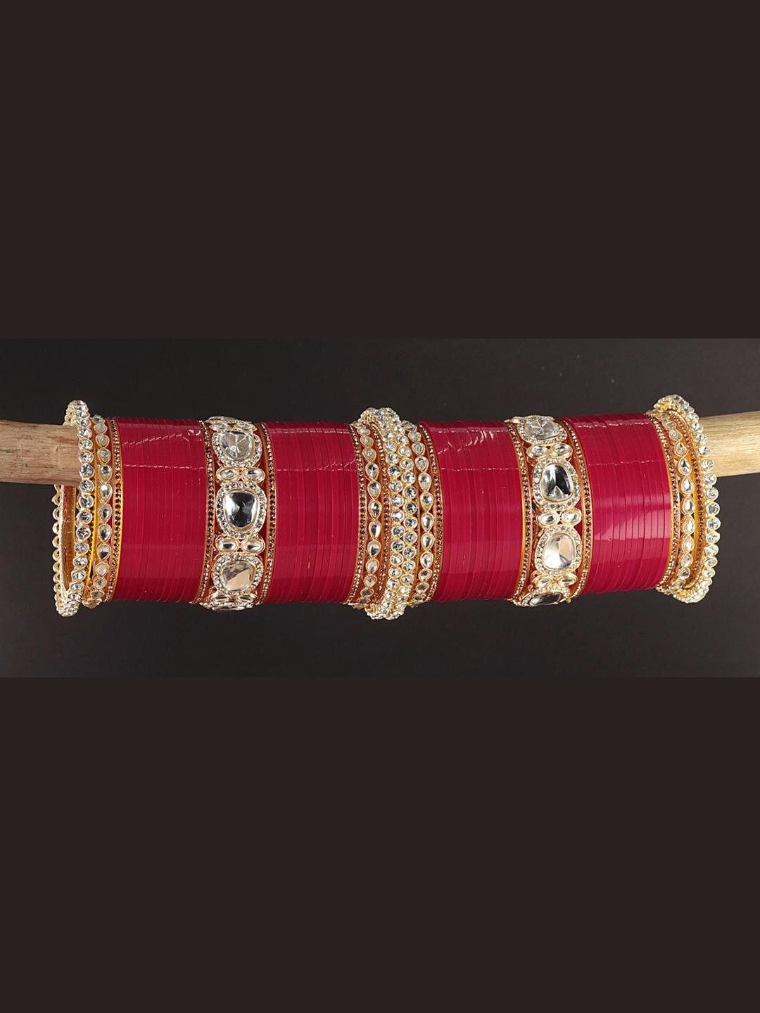 ZULKA Metal Bangles Gold Chuda Set For Bridal Women & Girls With Zircon Diamond, Set of 70