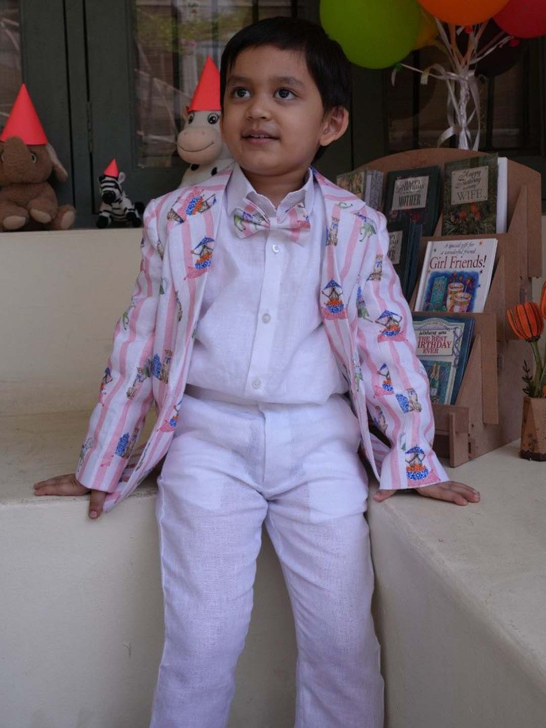 Funny Bones Clothings Boys Printed Tailored-Fit Single-Breasted Sultans Four-Piece Suit