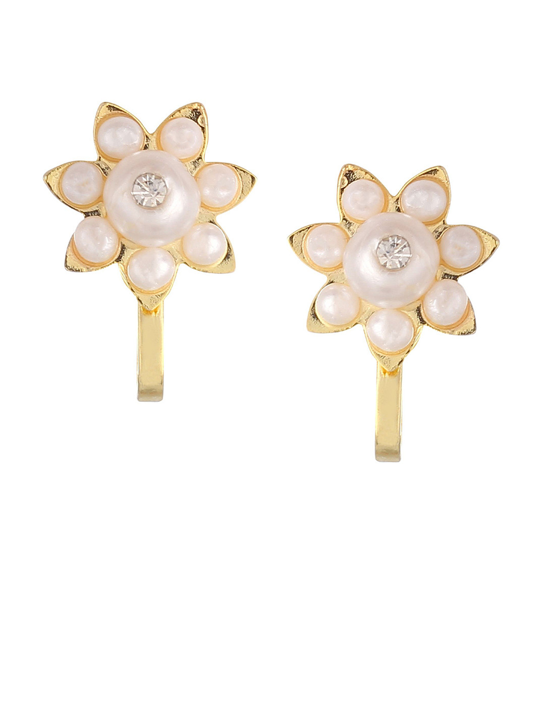 FirstBlush Gold-Plated Artificial Beaded Floral Shaped Non Pierced Studs
