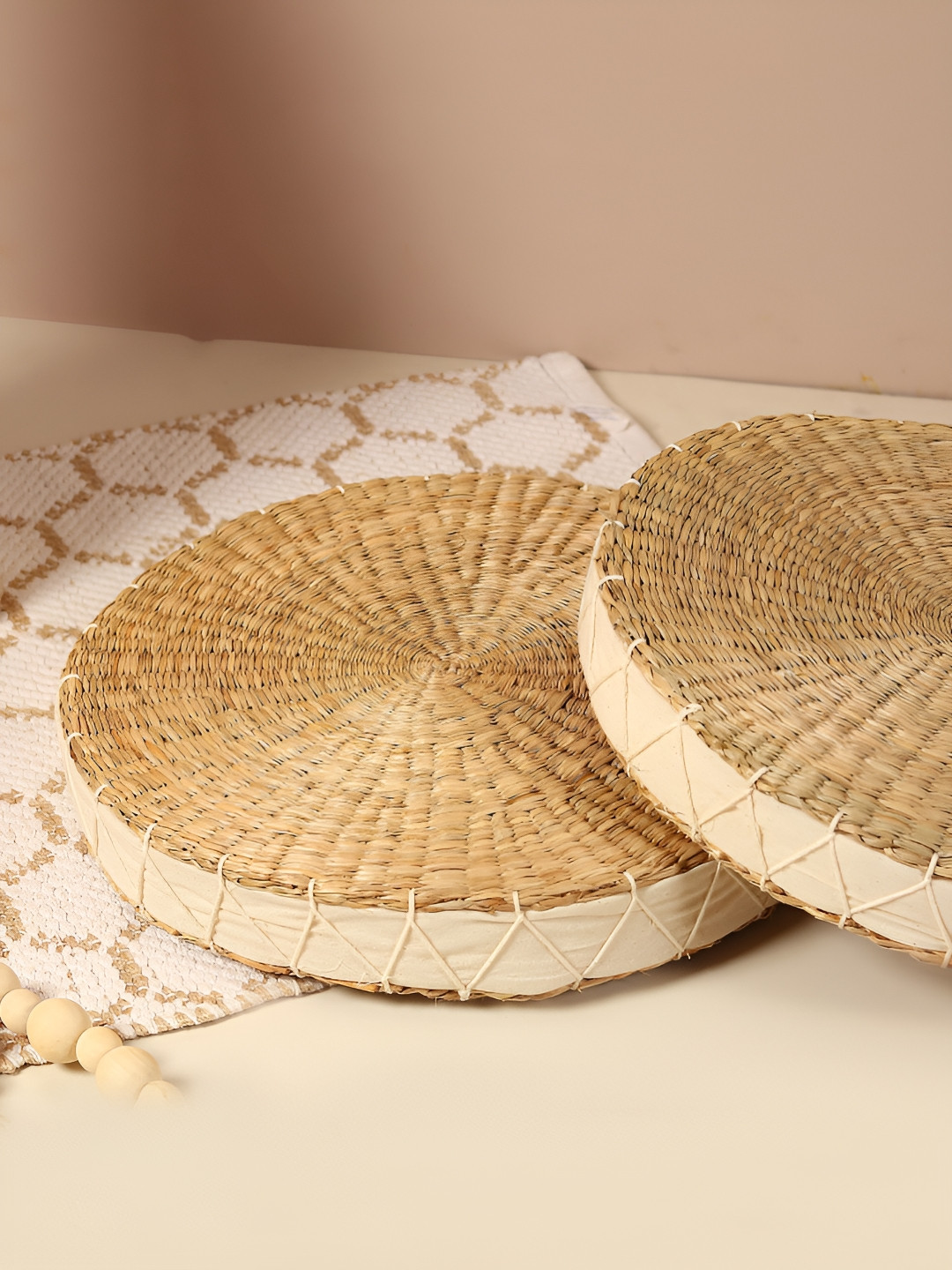 HABERE INDIA 2Pcs Beige Textured Floor Cushions