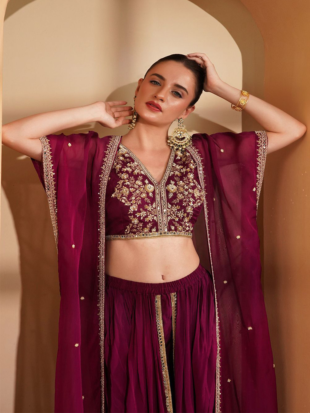 MILU MADAN Women Embellished Top & Dhoti Co-Ord With Shrug