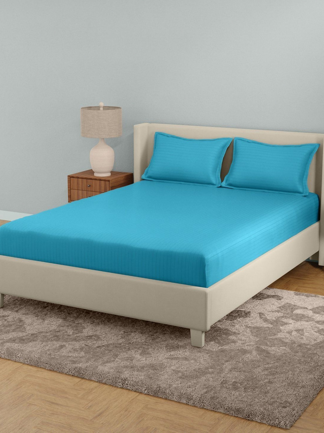 STELLAR HOME Prism Blue Striped 210 TC Super King Cotton Bedsheet Set 2.74 m x 2.74 m