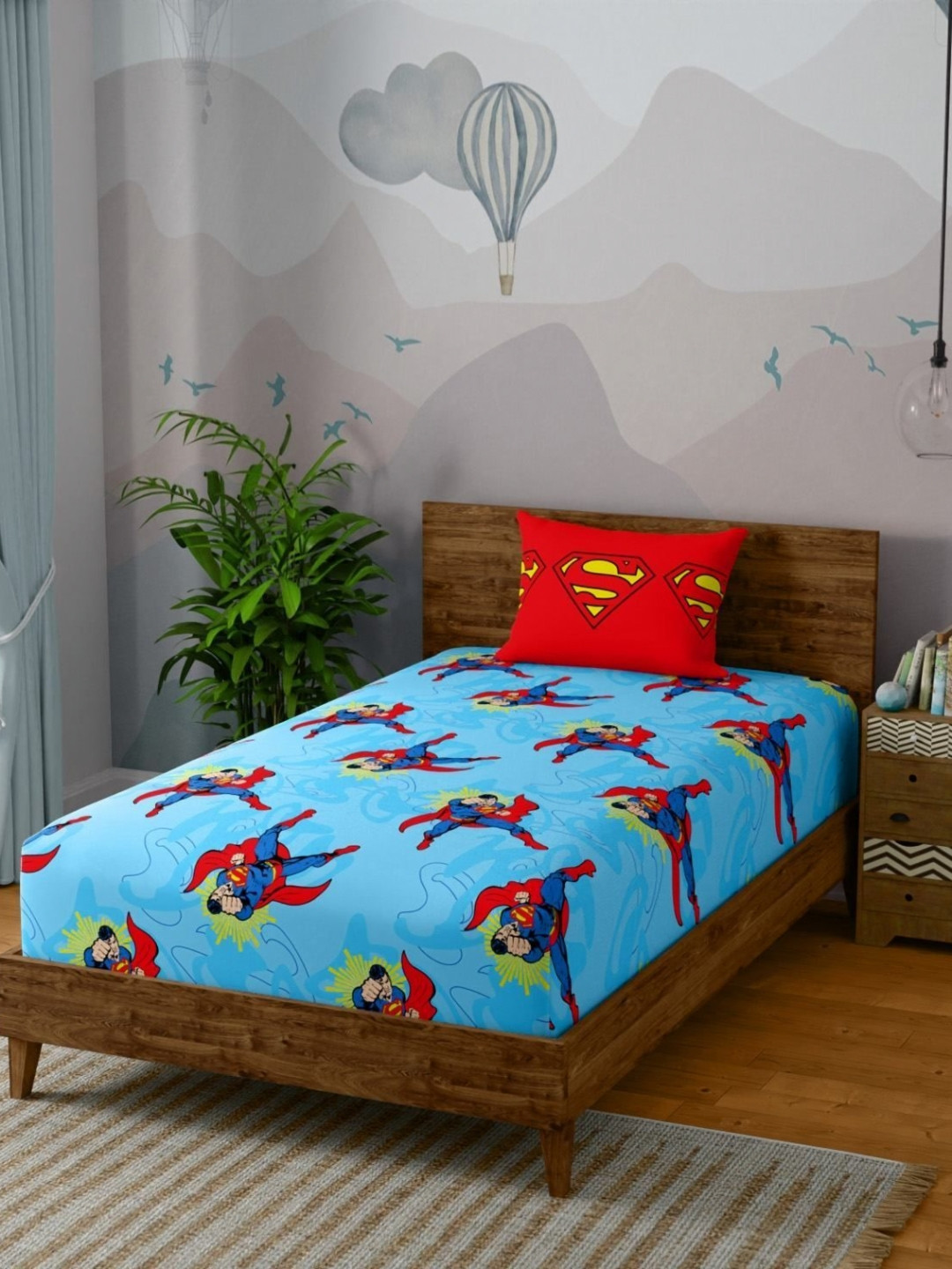 STELLAR HOME Blue Cartoon Characters 130 TC Single Bedsheet 1.50 m x 2.24 m