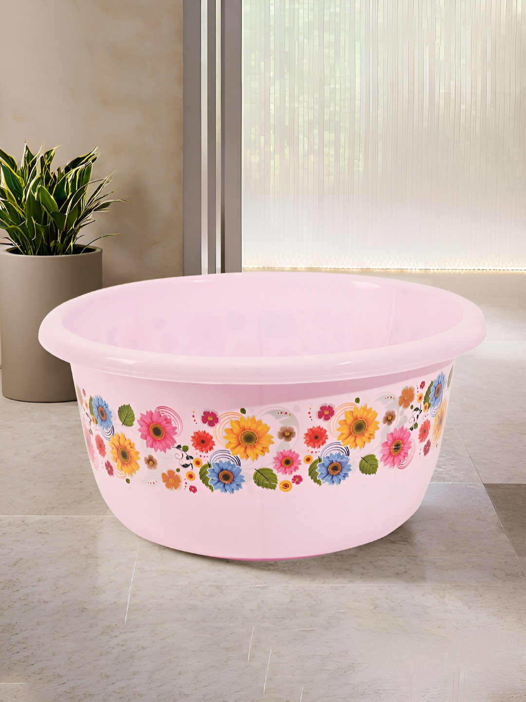 Aura Pink & Yellow Floral Printed Glossy Multipurpose Bath Tub