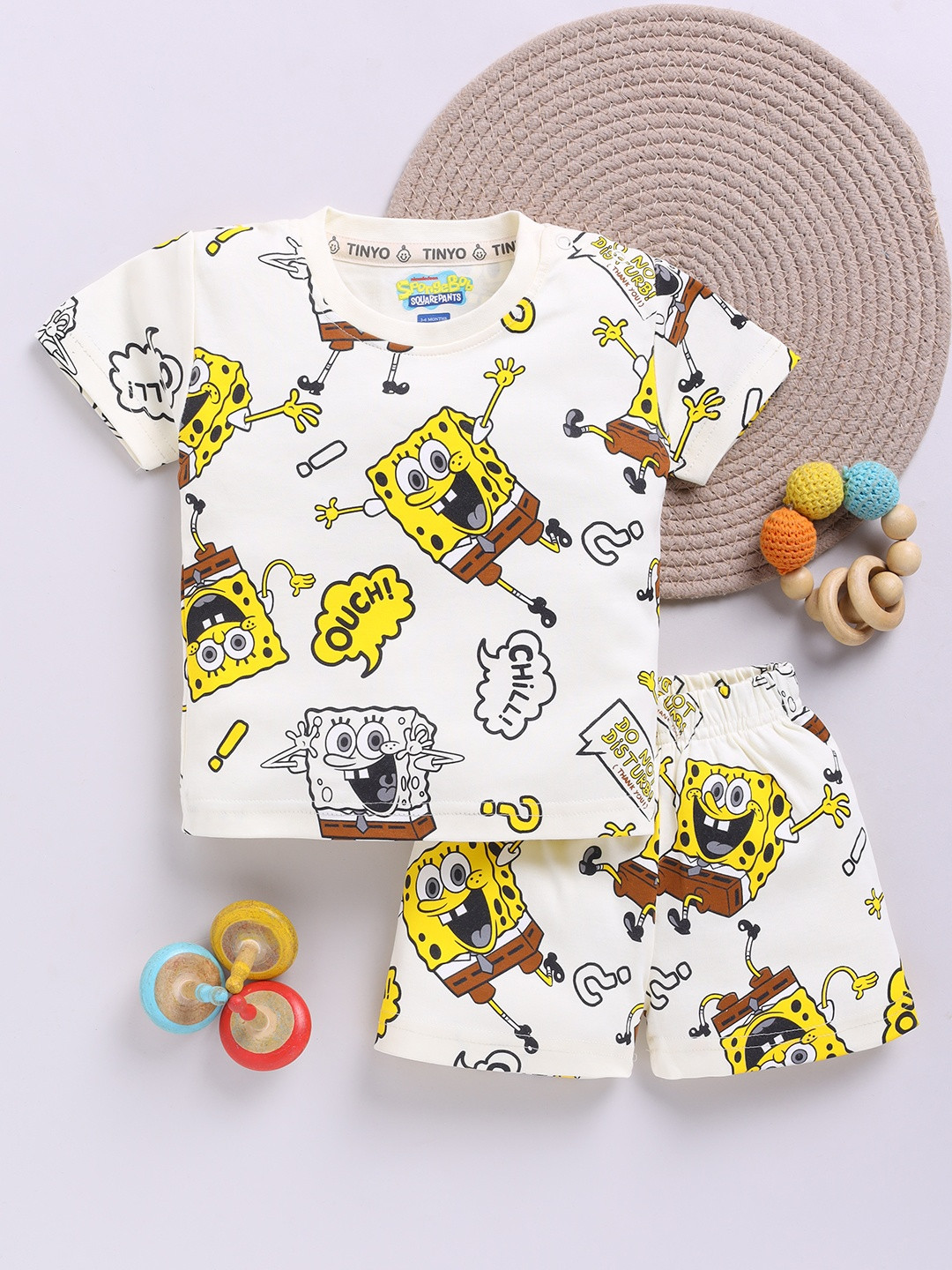YK X Tinyo Boys Printed Spongebob T-shirt with Shorts