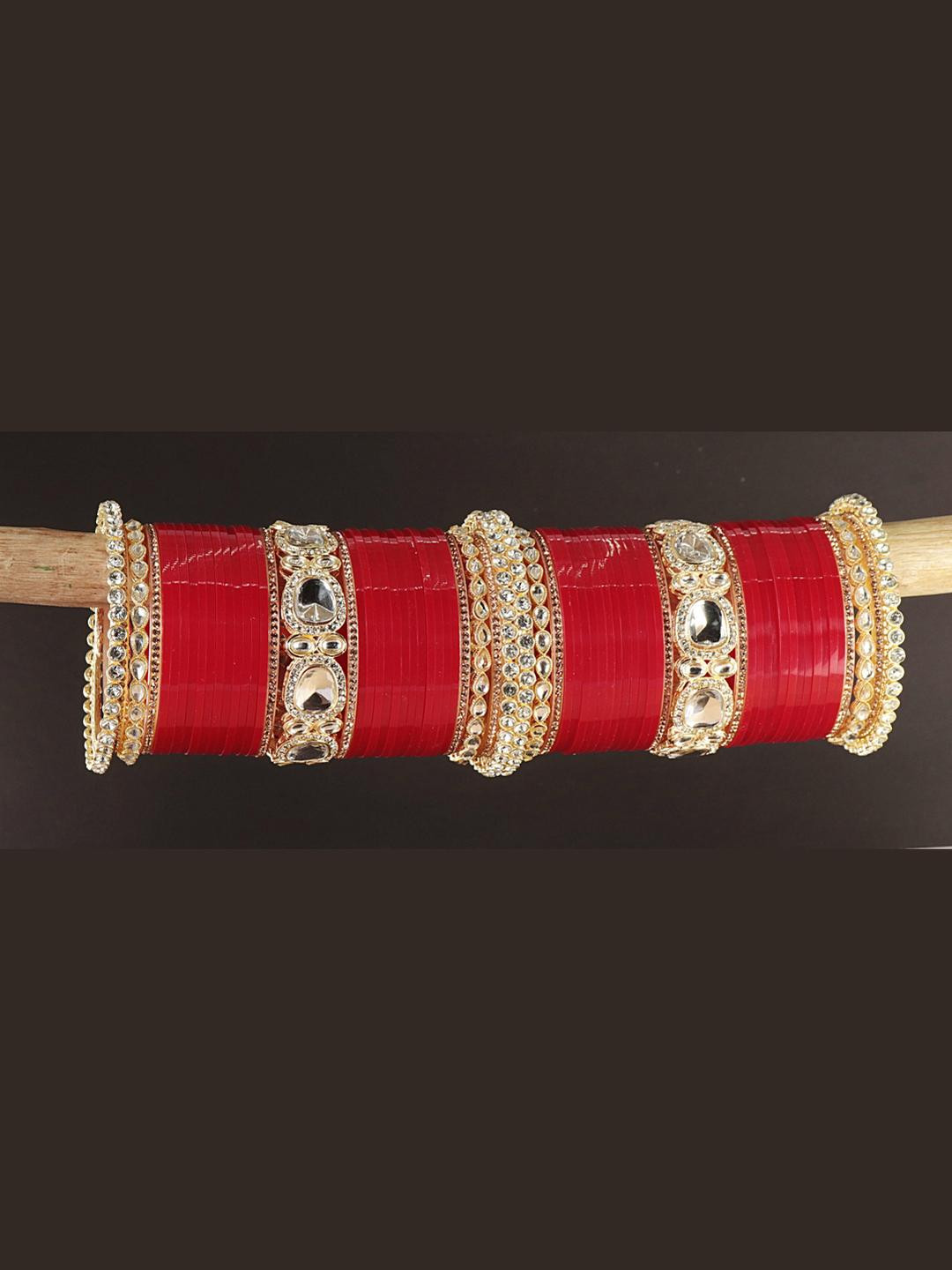 ZULKA Metal Bangles Gold Chuda Set For Bridal Women & Girls With Zircon Diamond, Set of 70