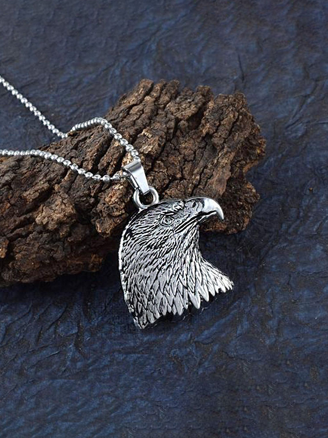 Adwitiya Collection Stainless Steel Silver-Plated Eagle Bird Design Pendant With Chain