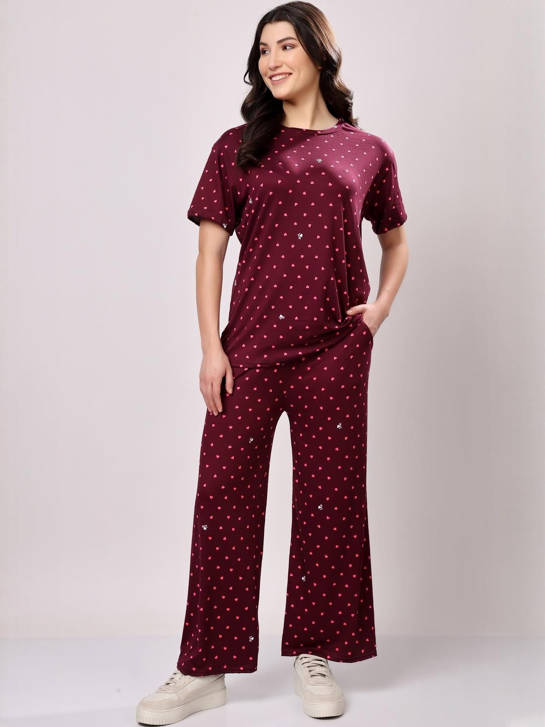 FITIN OUTFIT Women Maroon Night suits