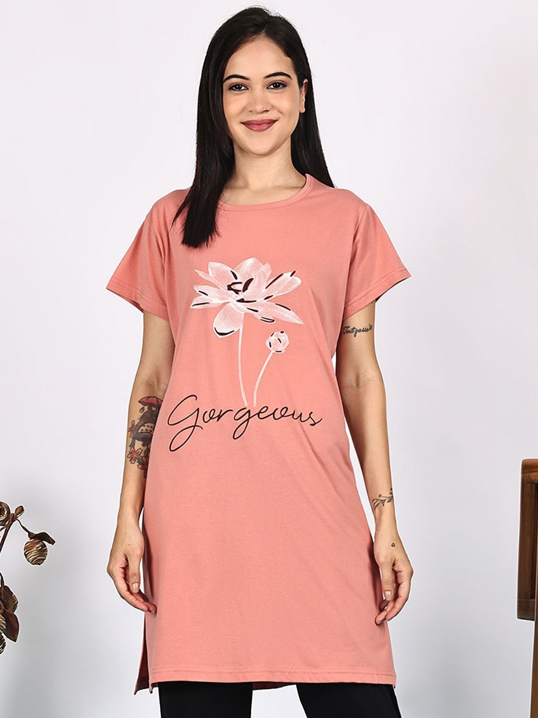 VANYA Typography Printed Short Sleeves Cotton Lounge T-shirts