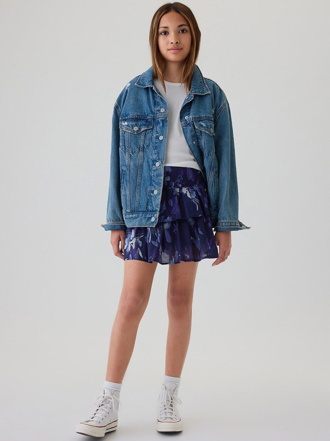 GAP Girls Floral Printed Pure Cotton Tiered Ruffle Skorts