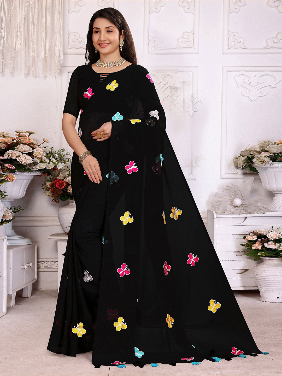 Sadika Embroidered Saree With Blouse Piece