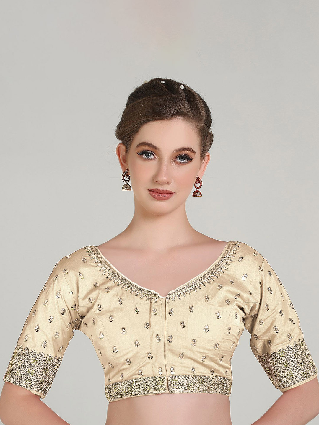 HERE&NOW Aari Work Half Sleeve Saree Blouse