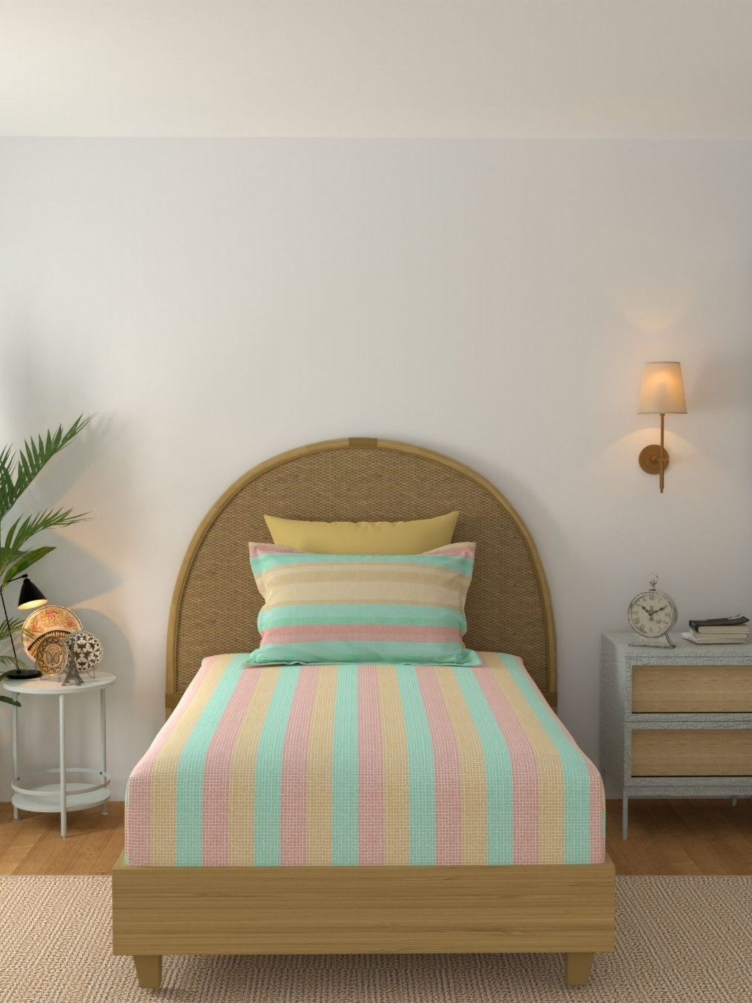 STELLAR HOME Legacy Peach & Sea Green 140 TC Cotton Single Bedsheet Set 1.50 m x 2.24 m