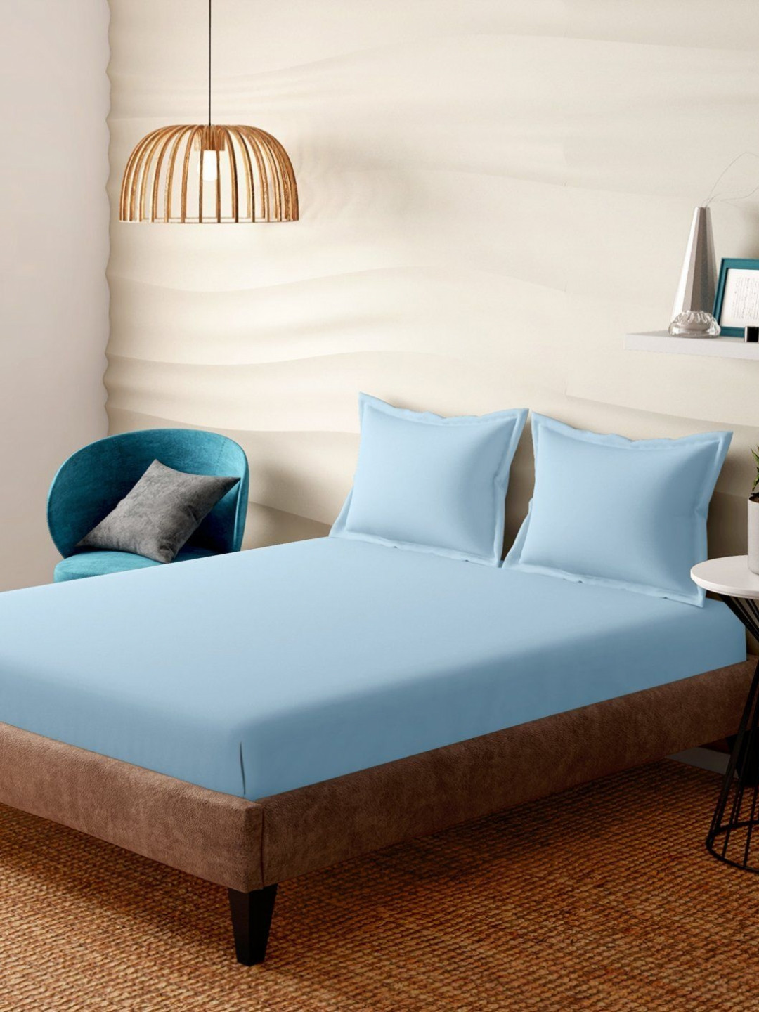 Portico Blue 400 TC Bedsheet with 2 Pillow Covers