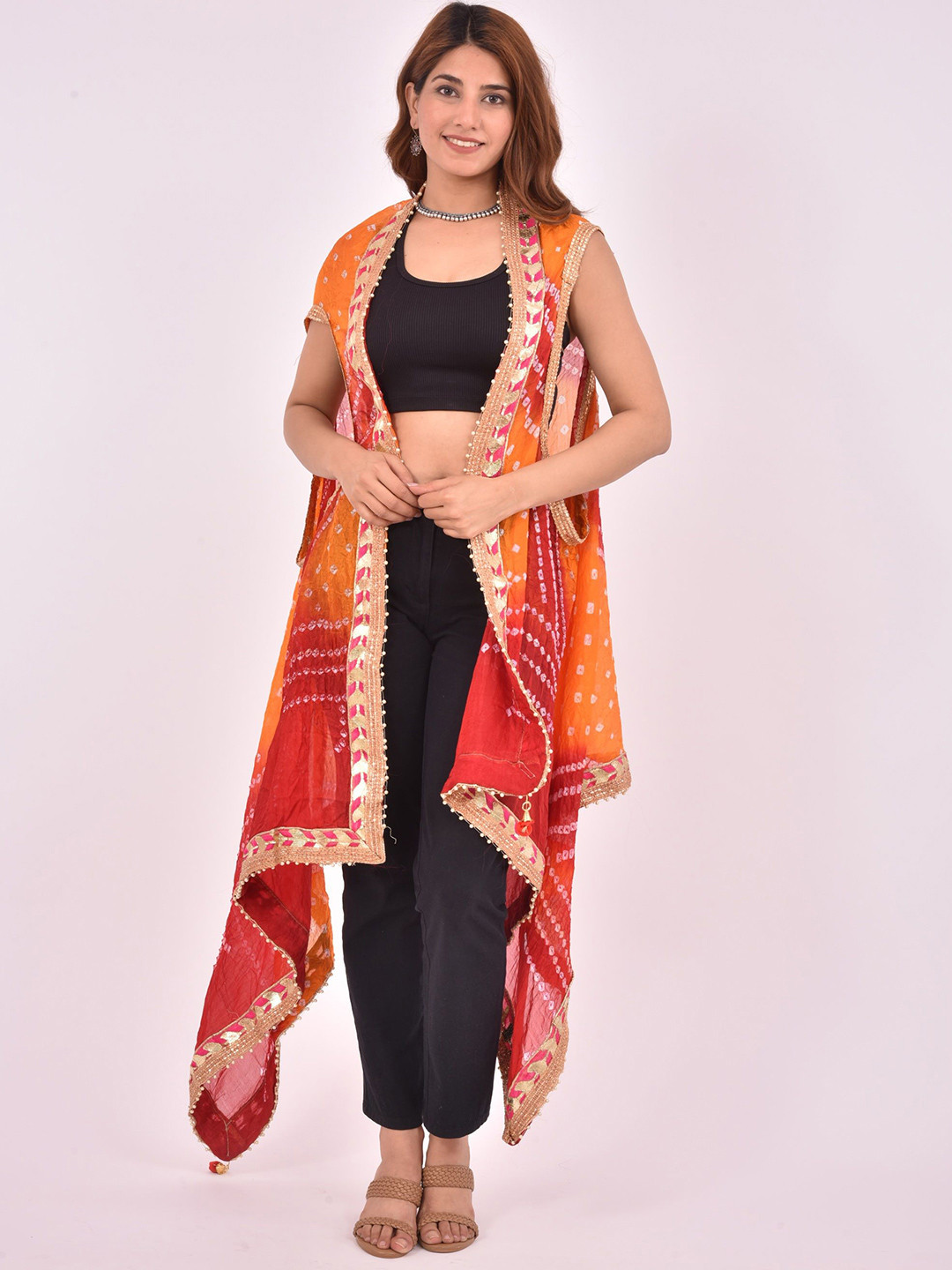 PK HUB Bandhani Printed Embellished Longline Jaipuri Rajasthani Shrug