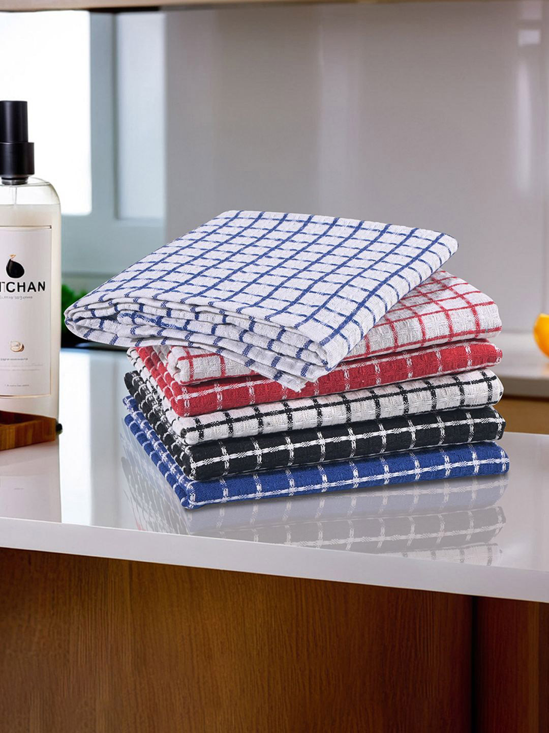 Kuber Industries White & Red 6 Pieces Reusable Cotton Checked Kitchen Towel