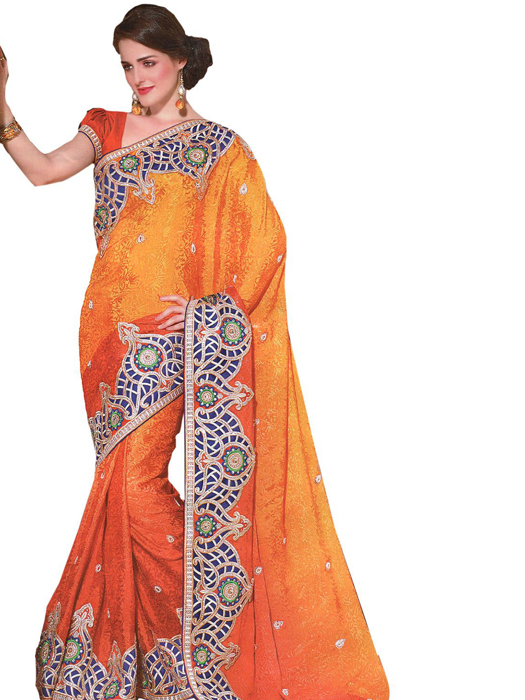 Exotic India Ethnic Motifs Patchwork Art Silk Saree