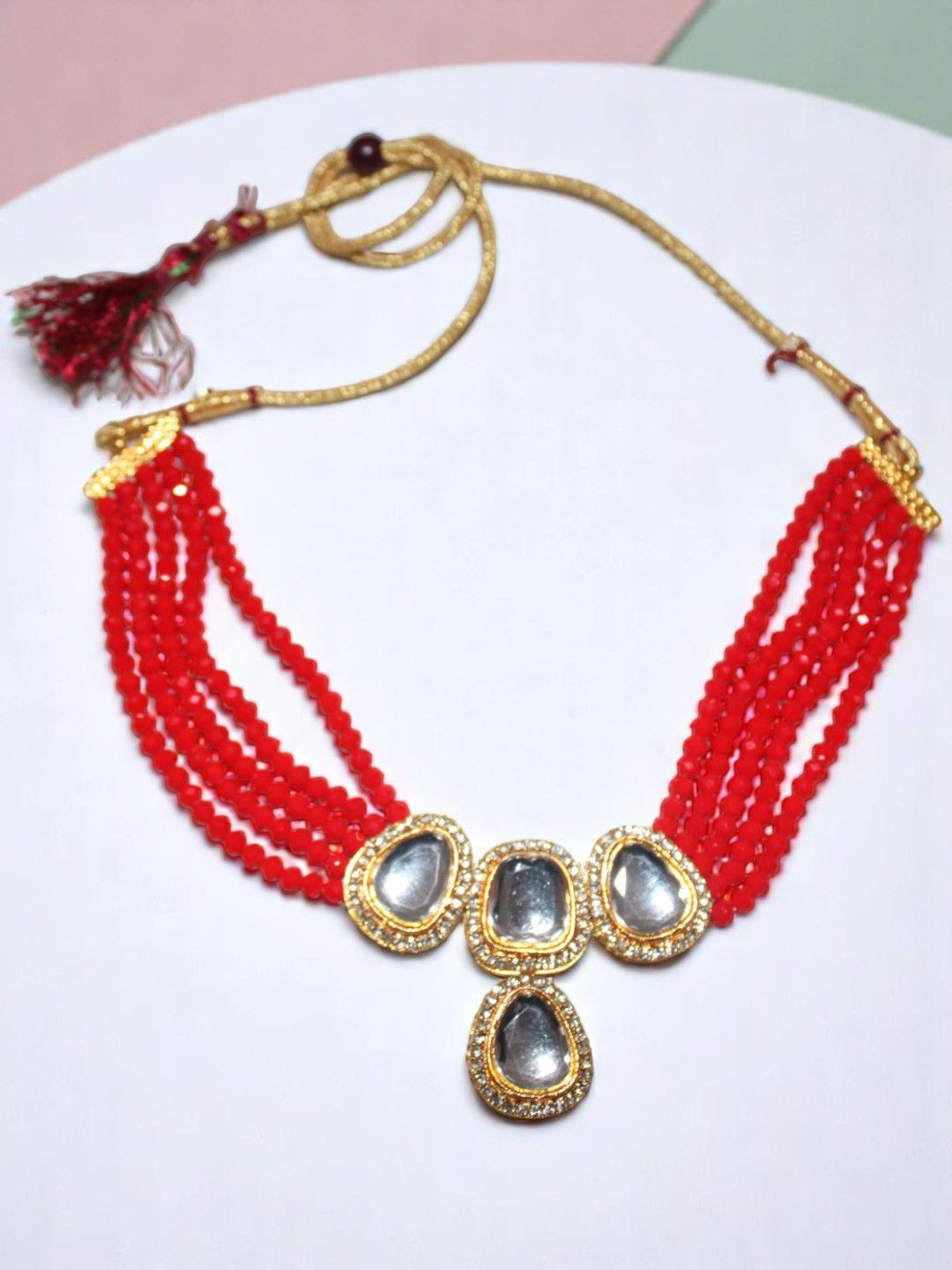 Jolly Faces Gold Plated Artificial Stones Studded And Beaded Ethnic Necklace