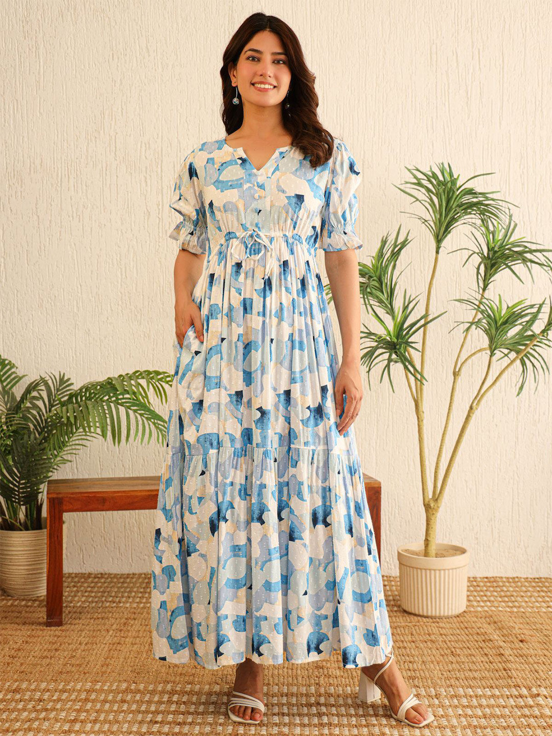 NOUN Women Abstract Printed Fit & Flare Maxi Dress