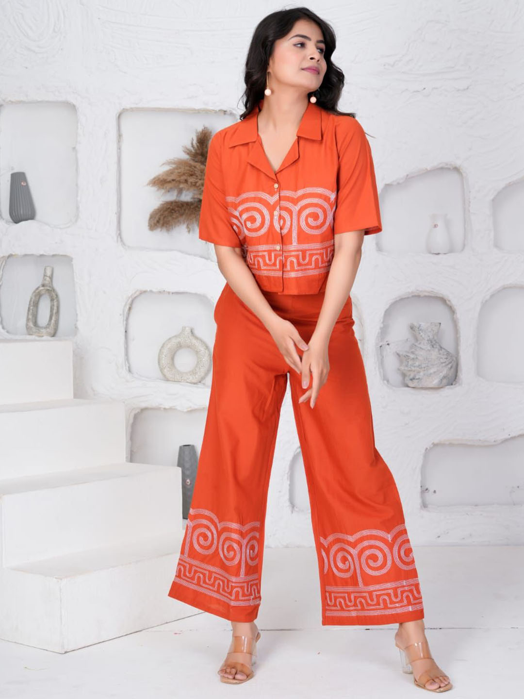 TROPWEAR Embroidered Shirt Collar Shirt With Trousers Co-Ords Set