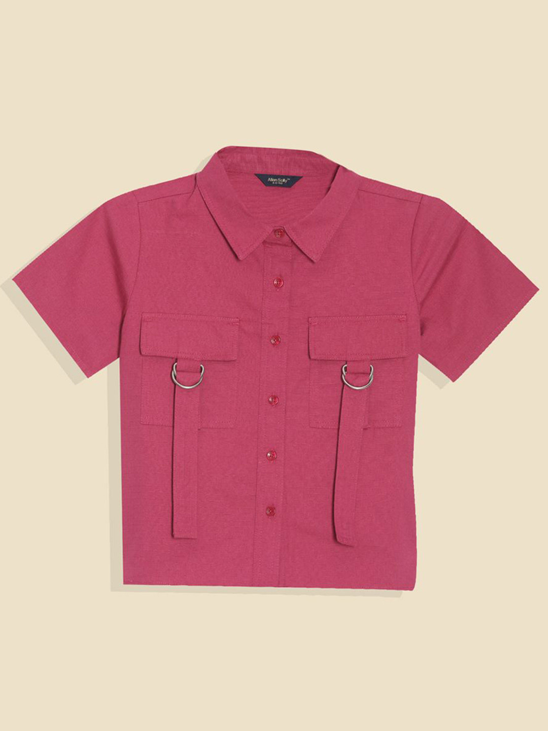 Allen Solly Junior Girls Utility Pockets Shirt Collar Cotton Top