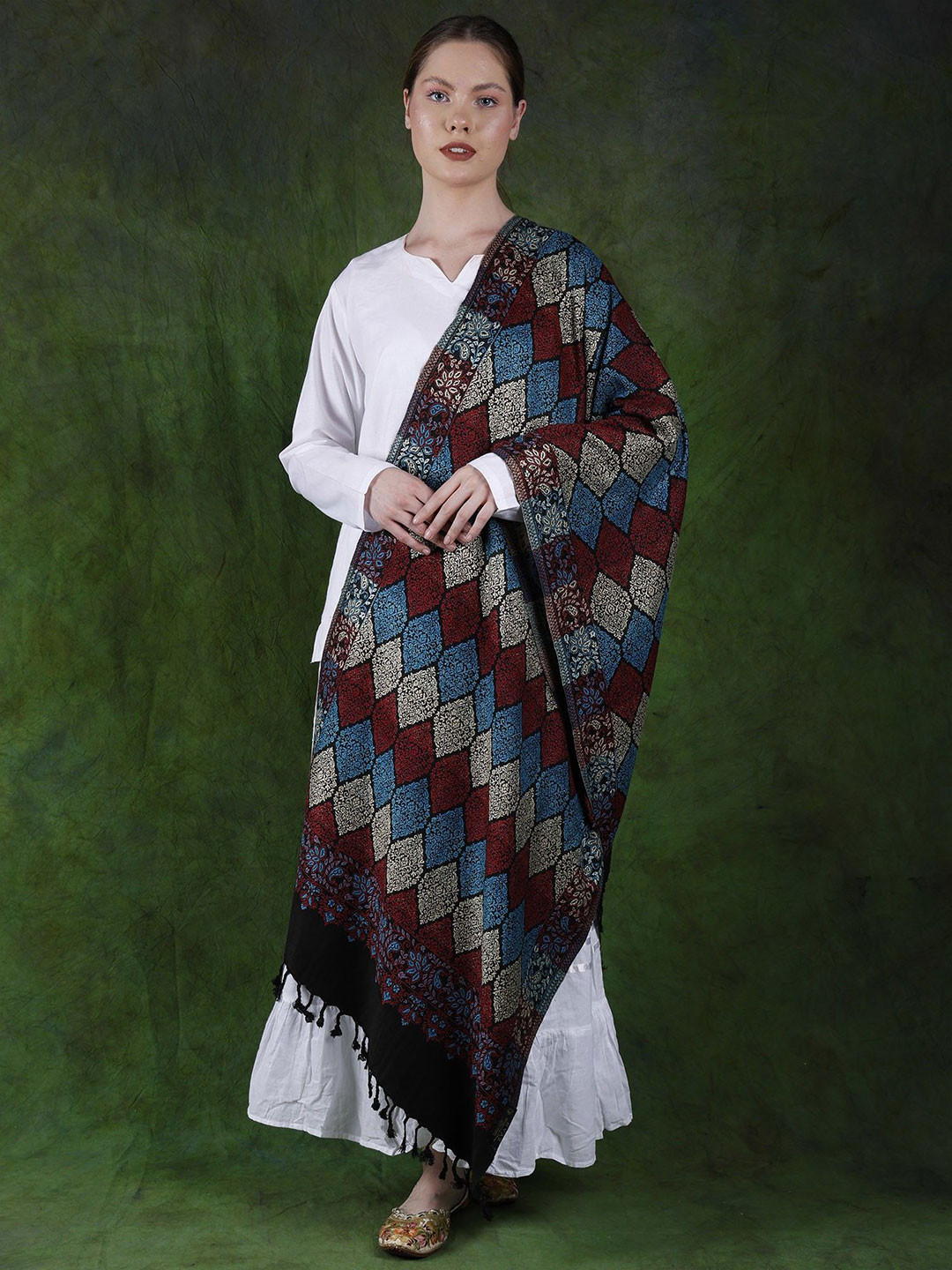 Exotic India Ethnic Motifs Woven Design Parsi Design Shawl