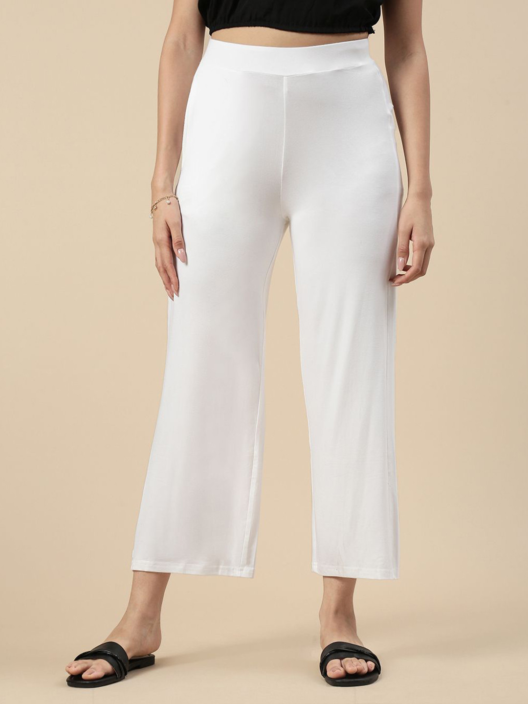 De Moza Women Knitted Viscose Strech Slim Fit Palazzo Pant with Functional Pocket