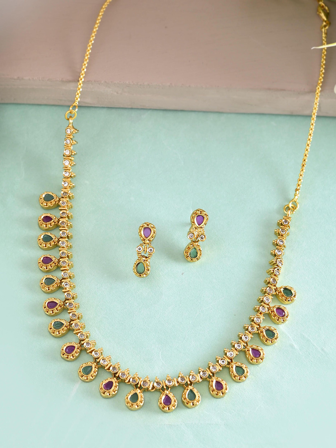 Gold Toned AD Stone Studded Classic Jewellery Set