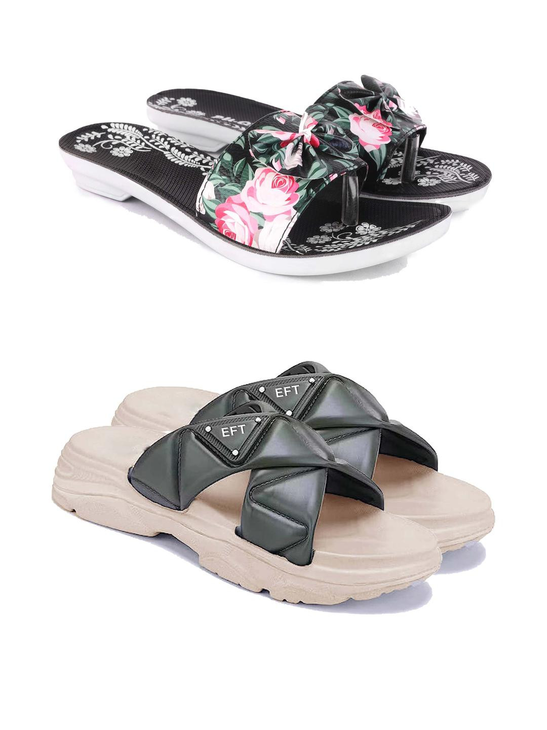 DRACKFOOT Women Sliders & Printed Sandals With Bow