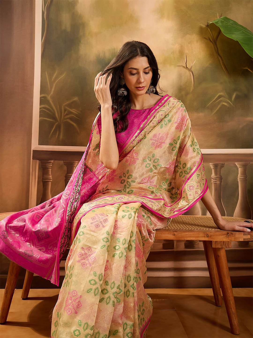 Sangria Woven Design Patola Saree With Unstitched Blouse