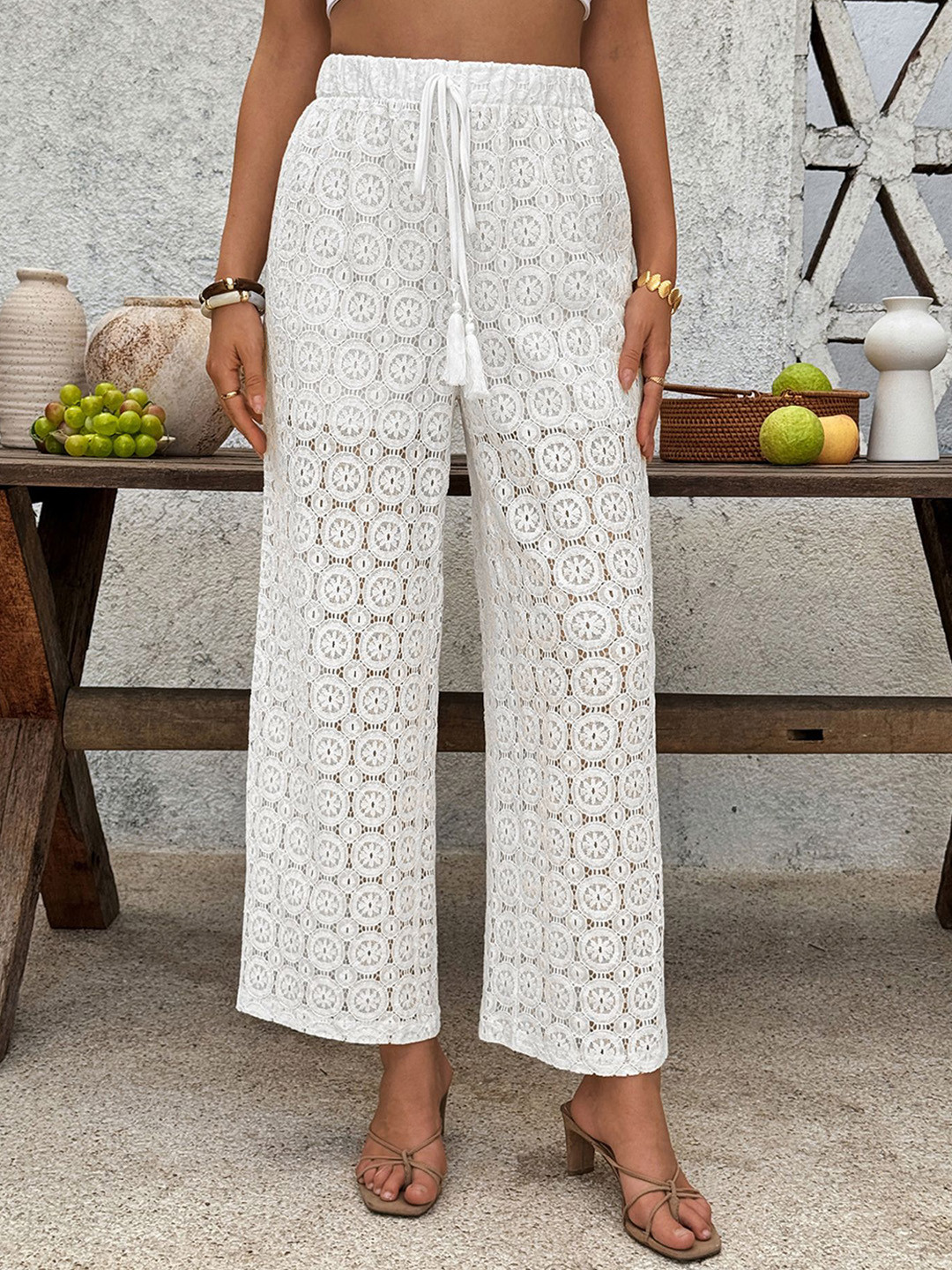 StyleCast x Revolte Women Floral Design Straight Fit Wrinkle Free Cotton Trousers