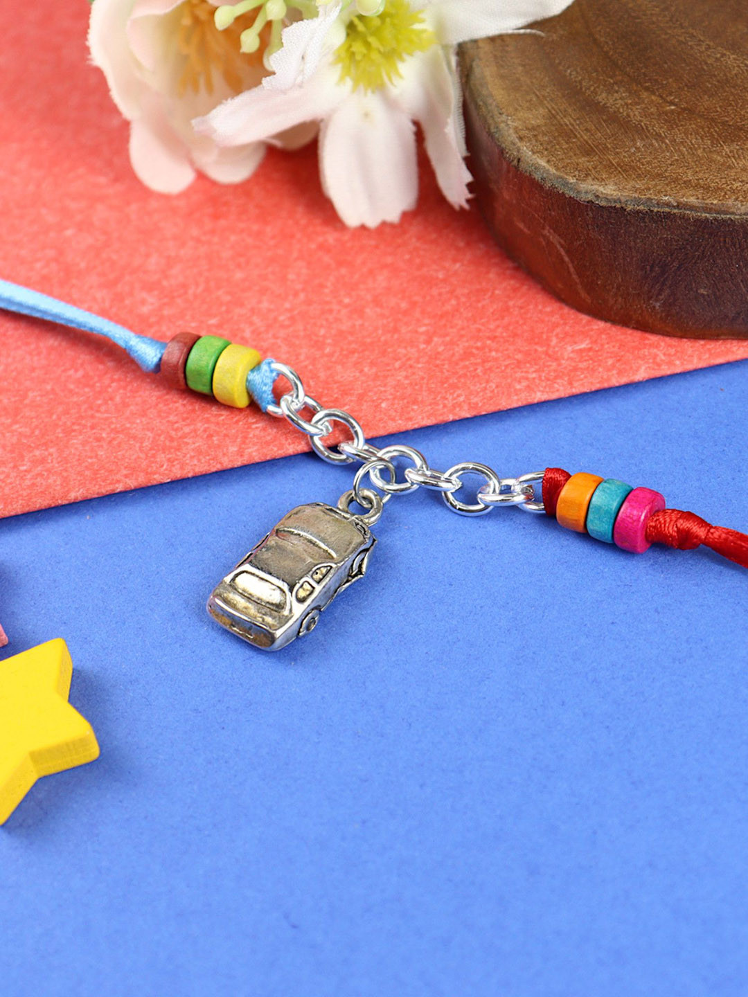 Asthetika Car Kids Wraparound Bracelet Rakhi With Roli Chawal