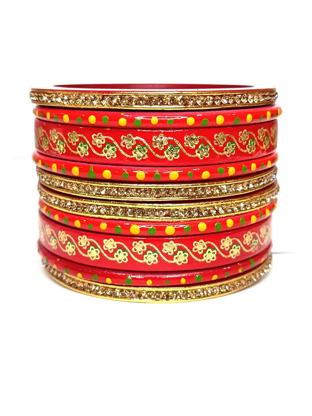 Red Color Handmade Lac/Lakh Bangle Set(10 Nos)