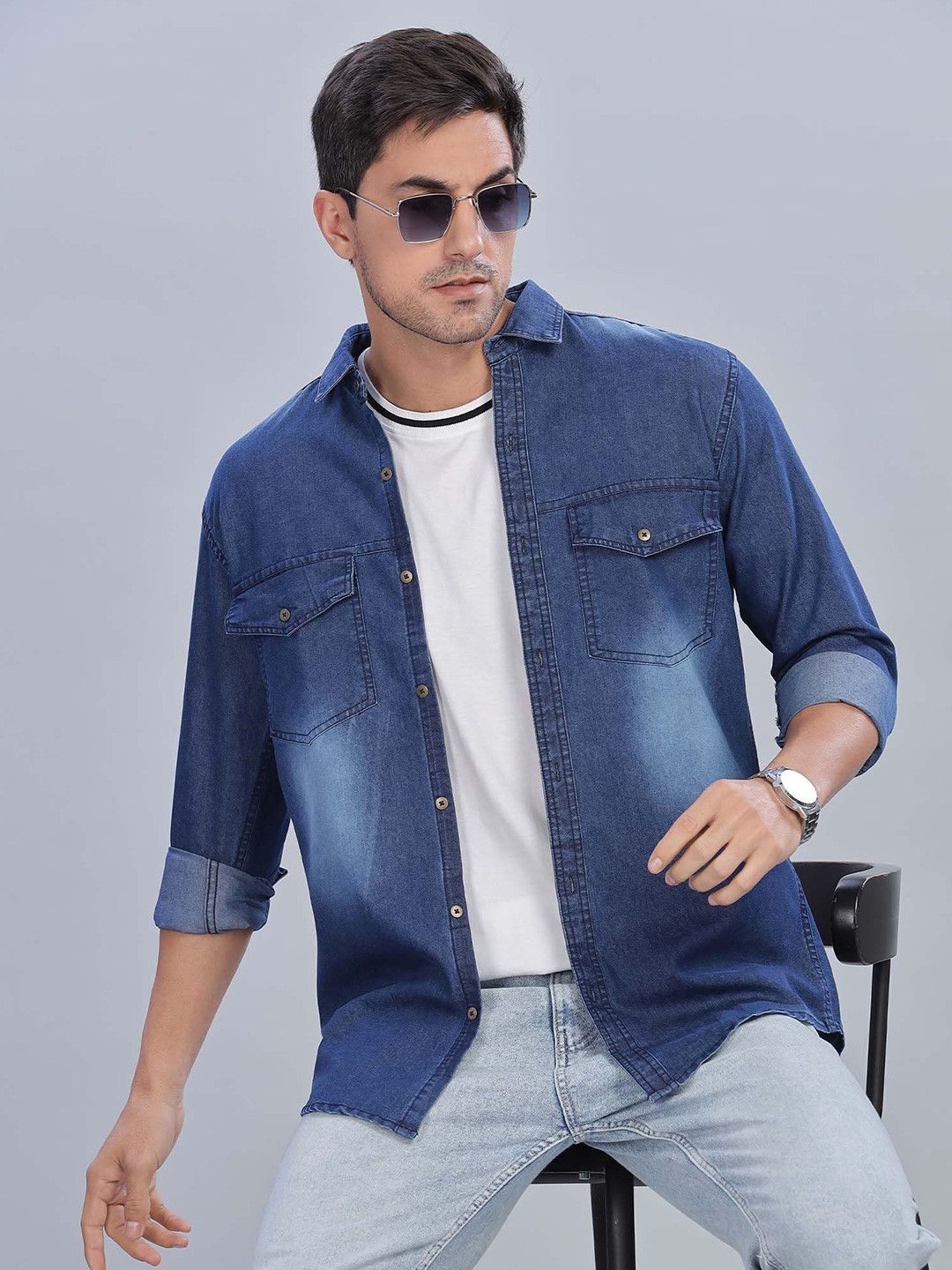 7TH LEGION Smart Cotton Denim Regular Fit Shirt