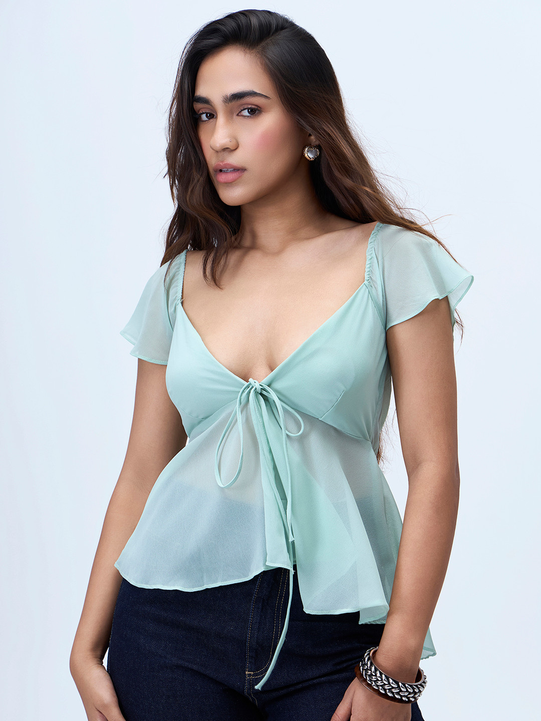 COLOR CAPITAL Women Flutter Sleeve Empire Top