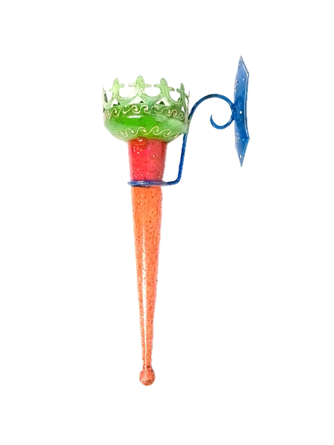 apka mart Rustic Mashaal Iron Orange & Green Textured Tea Light Candle Holder