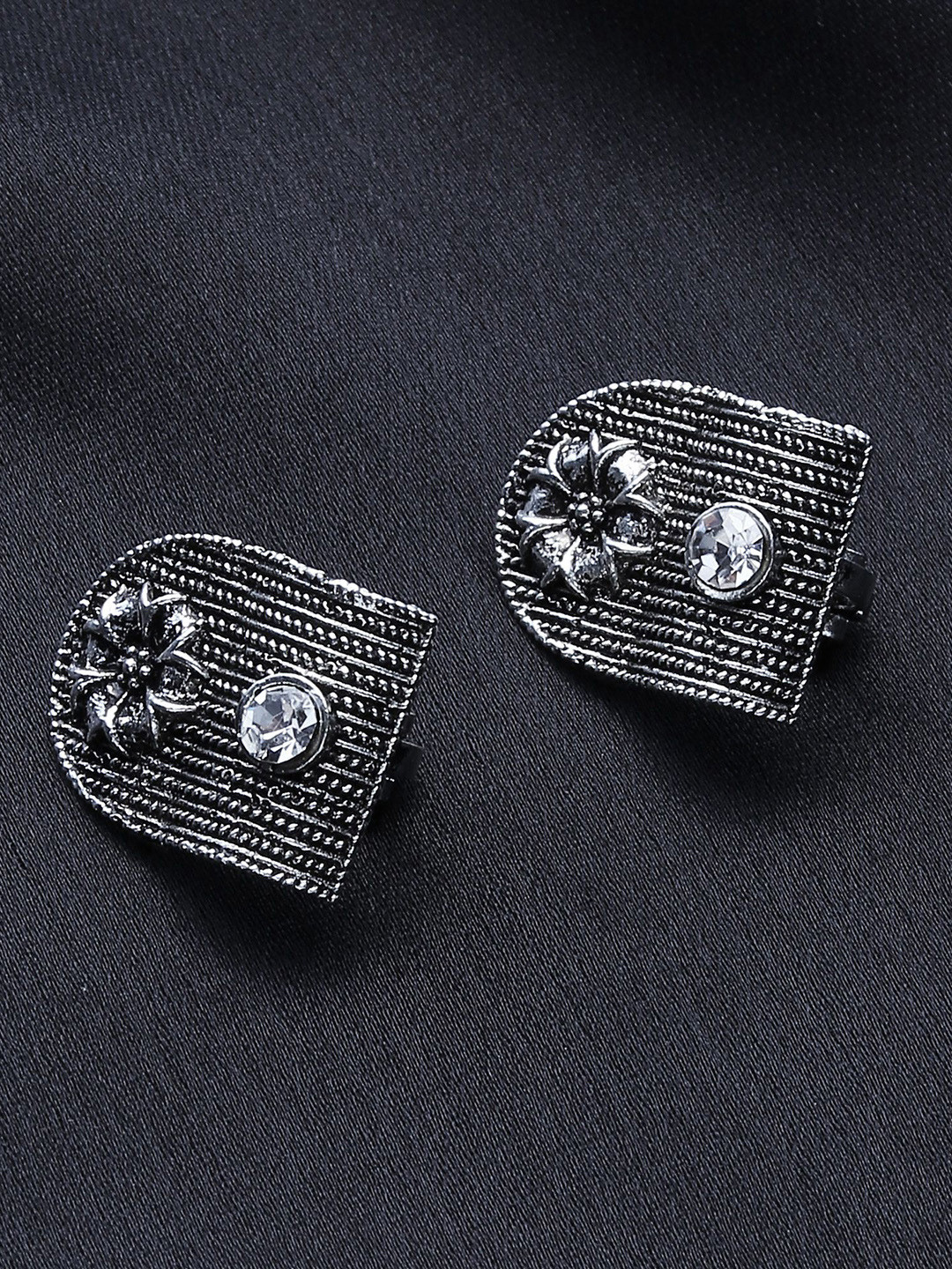 FirstBlush Silver-Plated Artificial Stones Studded Non Pierced Contemporary Studs