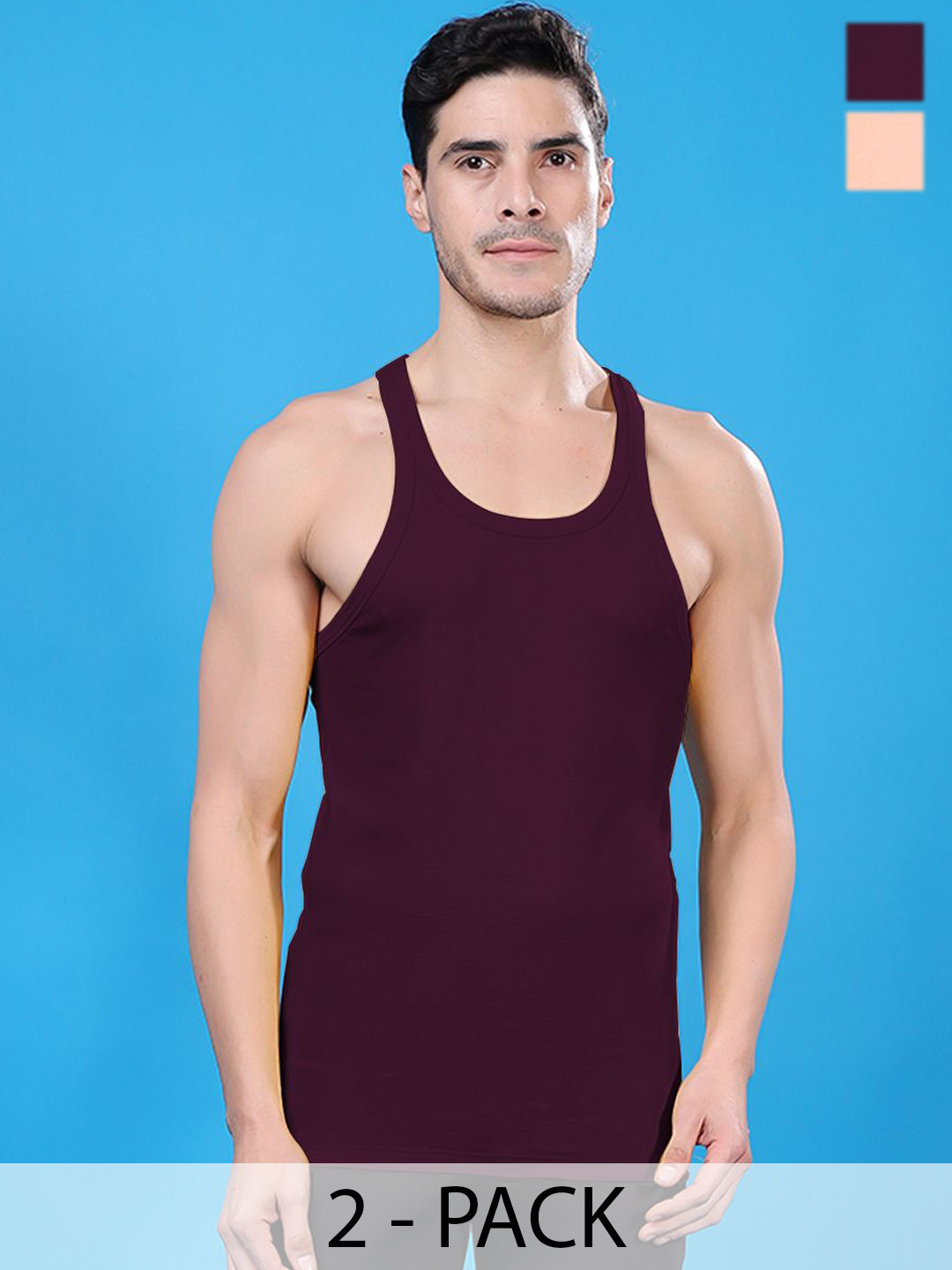 Friskers Pack Of 2 Pure Cotton Round Neck Gym Vests 290525CA-16-32