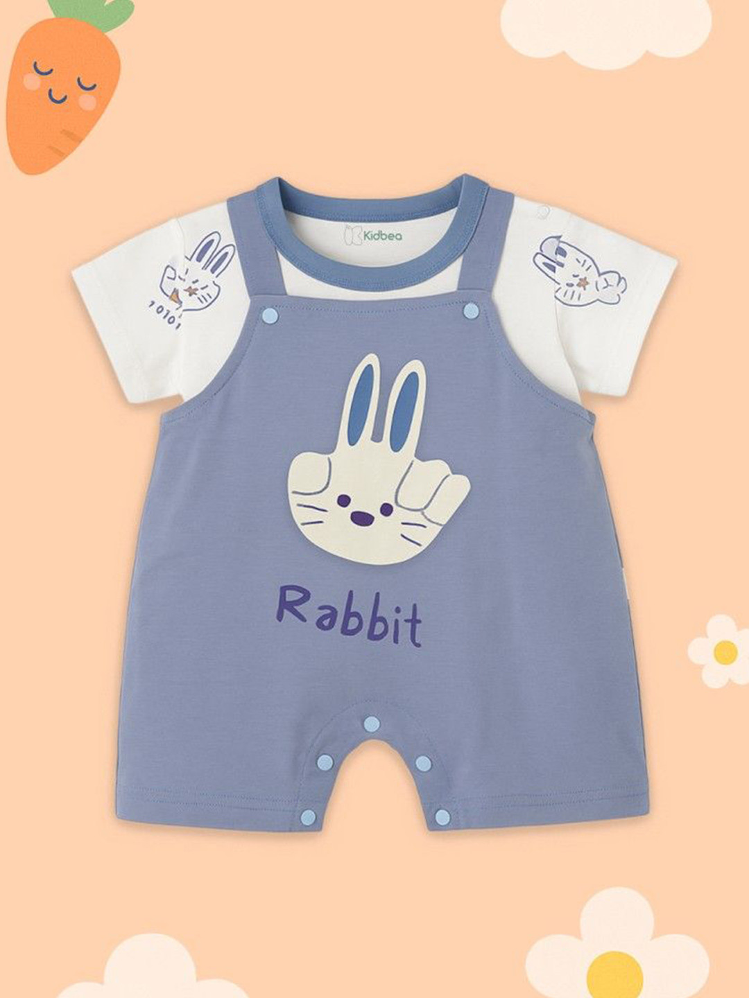 Kidbea Infant Girls Rabbit Printed Dungarees With T-shirt