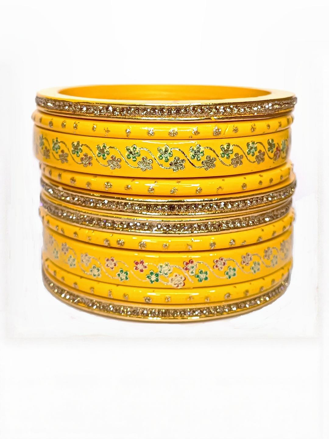 Anshi Creations Set of 10 Yellow Color Handmade Bangle