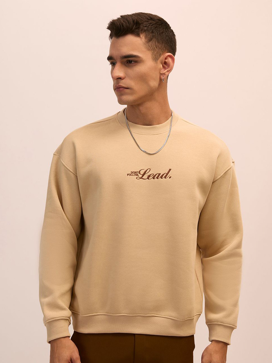 Espanshe Nagant Full Sleeve Fleeced Sweatshirt Camel Beige