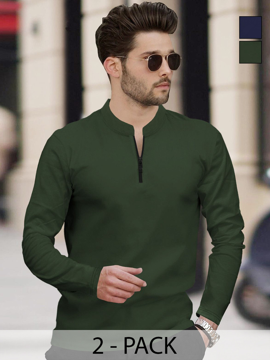 TRIPR Men Pack of 2 Solid Henley Neck T-shirts