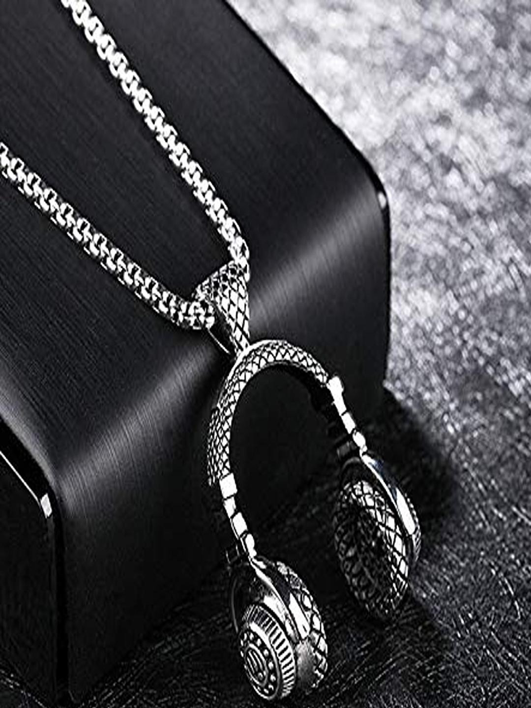 Vientiq Men 925 Sterling Silver-Plated Headphone Pendant With Chain